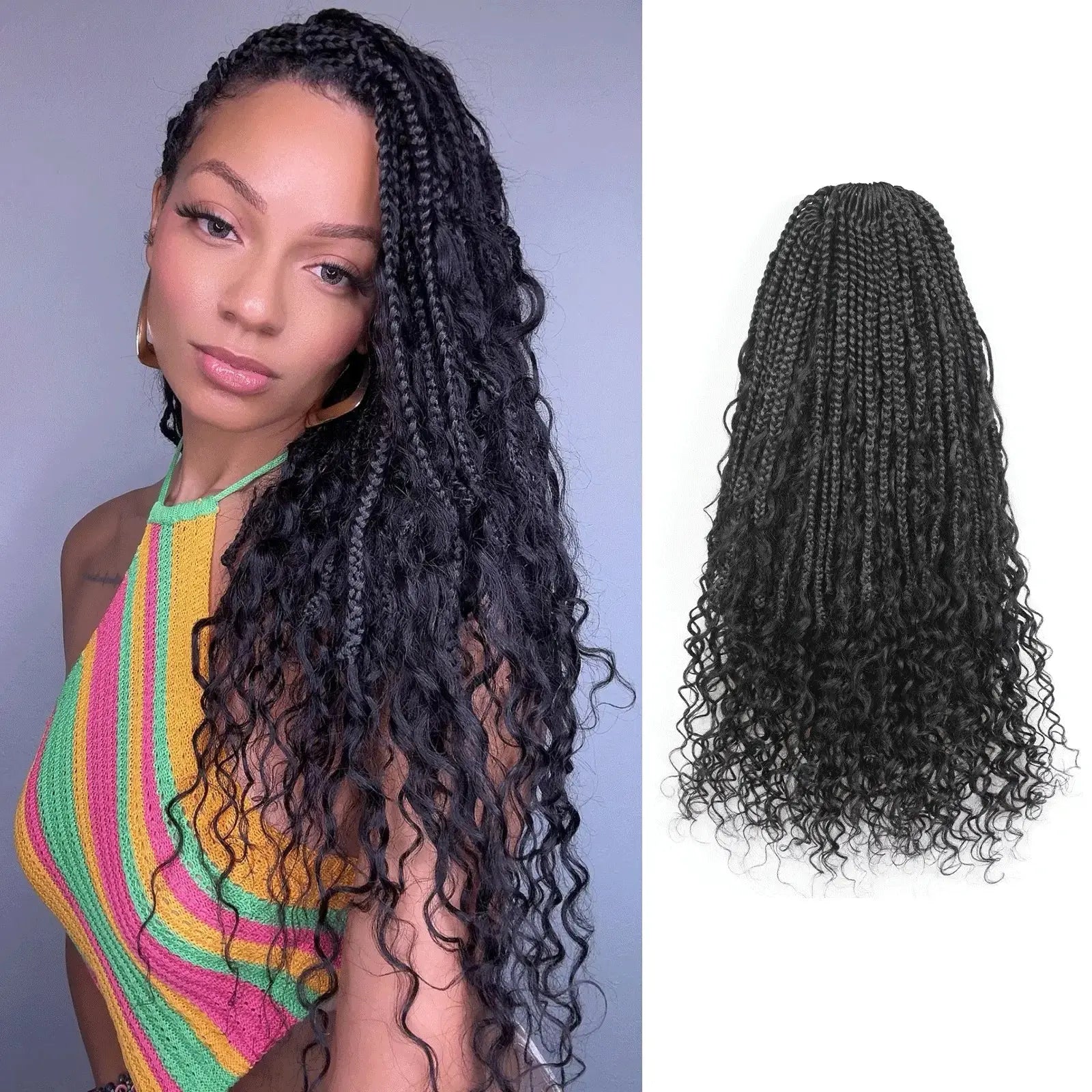 Toyotress Boho Box Braids with Human Hair Curls Protective Hairstyle Crochet Hair Extensions